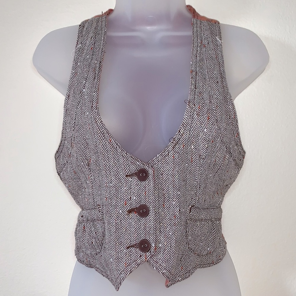 American Rag Cie Slim Fit Brown & White Tweed Button Front Vest - Sz. S